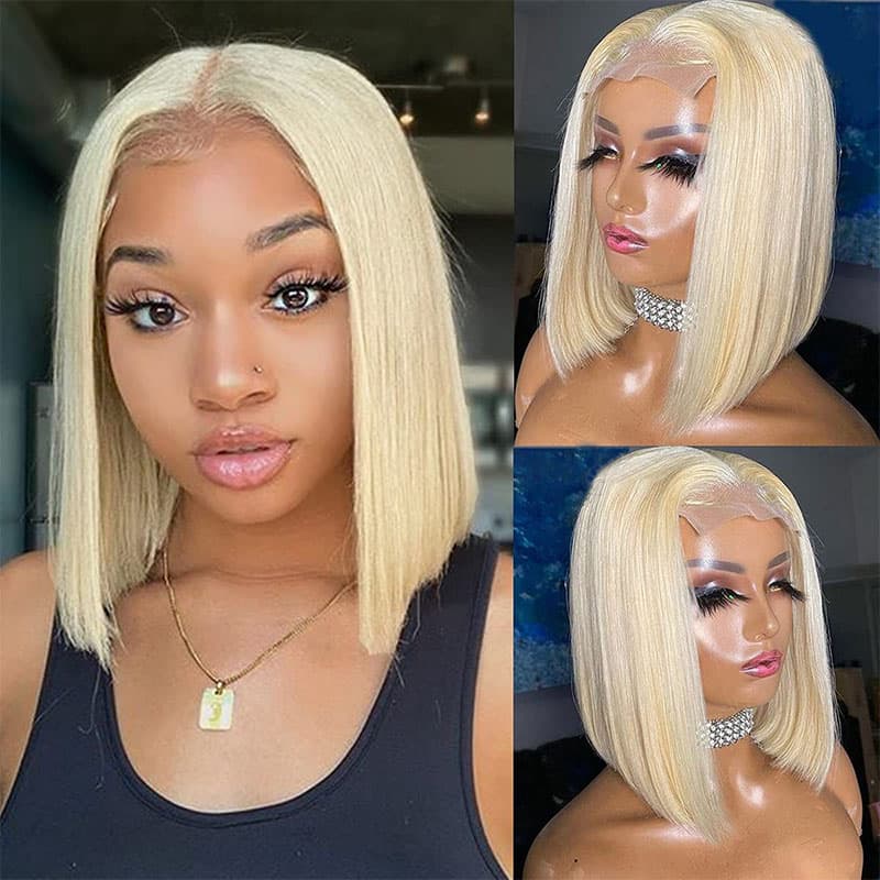 Fashion 613 Blonde T Part Lace Straight Bob Wigs Short Bob Wigs Human Hair True To Length