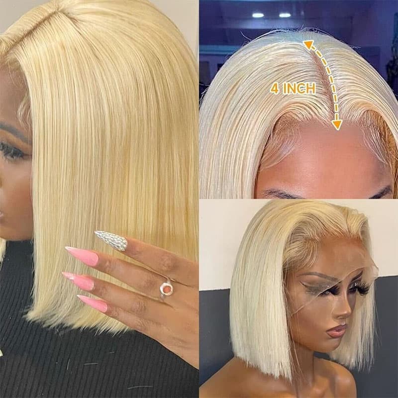 Fashion 613 Blonde T Part Lace Straight Bob Wigs Short Bob Wigs Human Hair True To Length