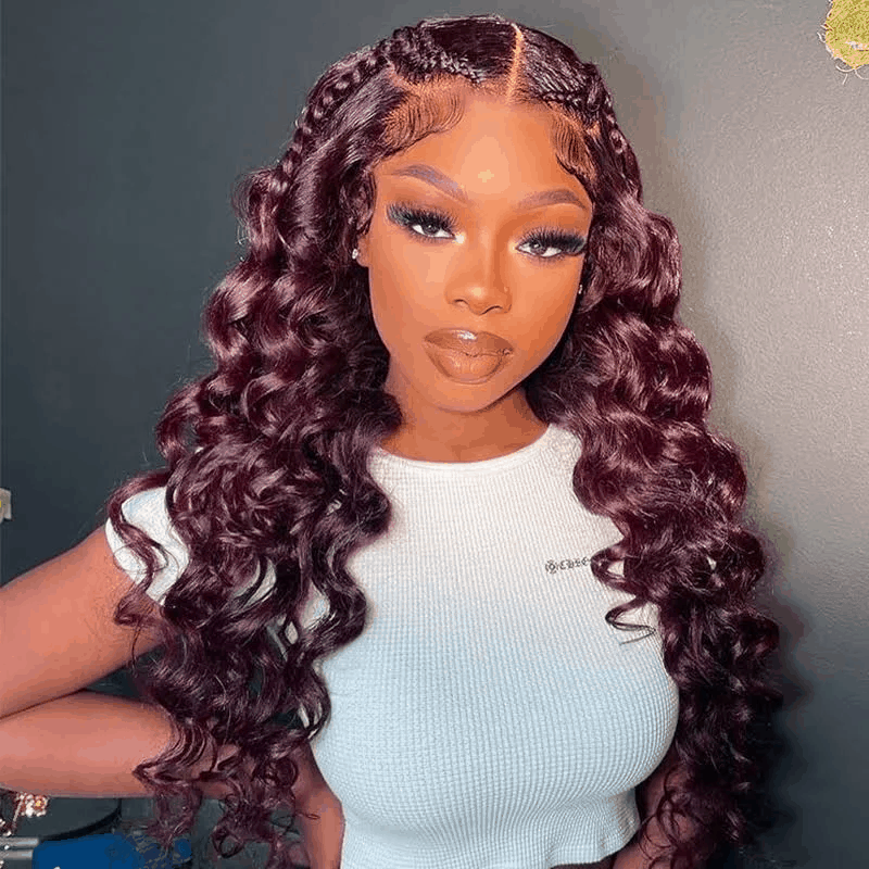 Natural Color And 99J Color Loose Deep Wave Burgundy 4×4 And 13×4 Lace Front Wig Human Hair Wig