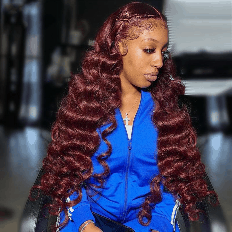 Natural Color And 99J Color Loose Deep Wave Burgundy 4×4 And 13×4 Lace Front Wig Human Hair Wig