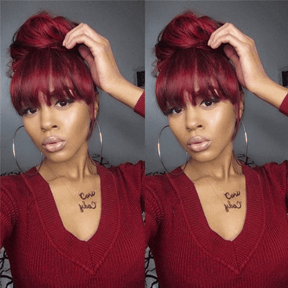 Under $100 #99J Burgundy 4×4 Lace Wigs With Bangs Flash Sale