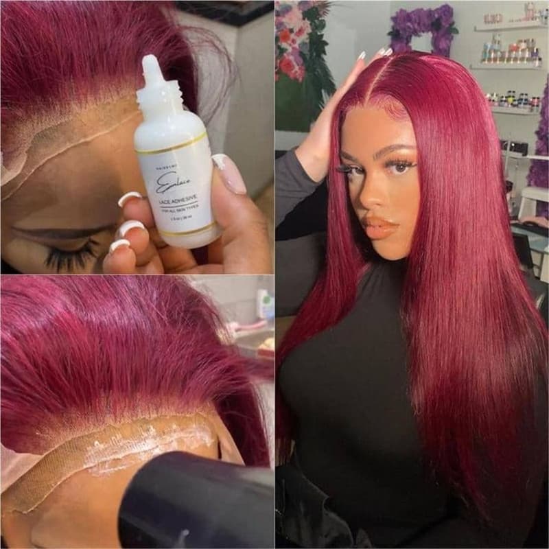 apply remyforte human hair burgundy wigs with glue