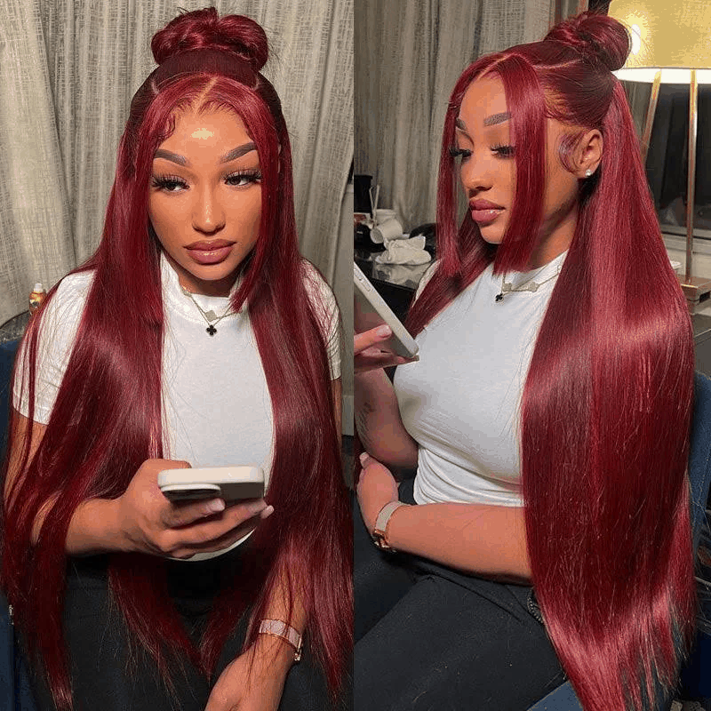 style natural bun with remyforte 99j straight wigs