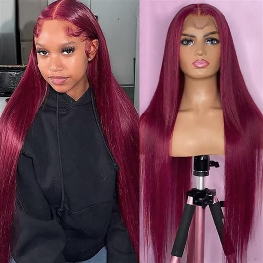 Remy Forte High-End Customized 99J Colored Wig Straight 13×6 Lace Front Wig 400% Density 30 Inch Wig Do Not Support Return Or Refund Or Exchange