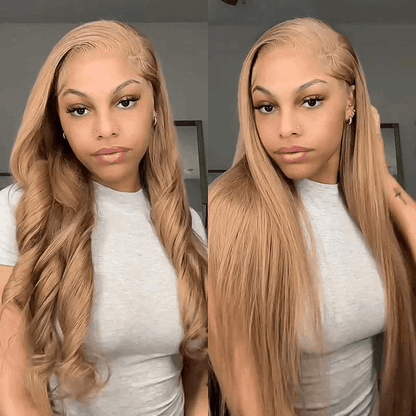 Ash Blonde Color Straight And Body Wave 13×4 Pre Cut Lace Wig Milk Tea Brown Color Glueless Human Hair Wig