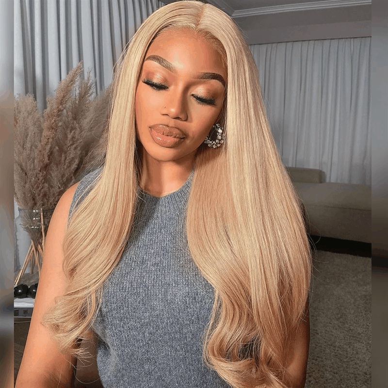 Ash Blonde Color Straight And Body Wave 13×4 Pre Cut Lace Wig Milk Tea Brown Color Glueless Human Hair Wig