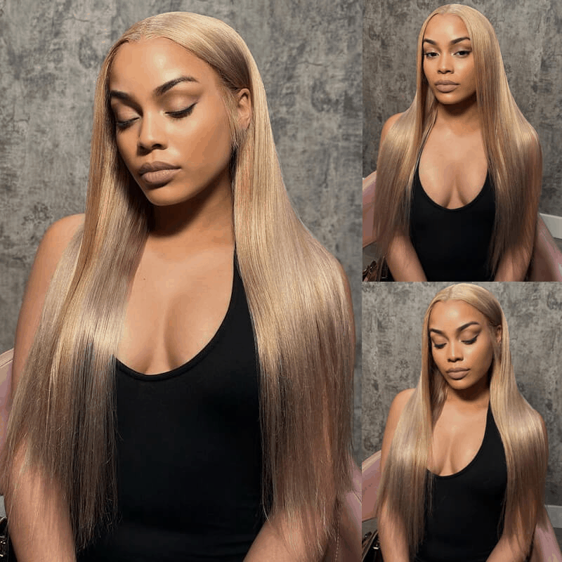 Ash Blonde Color Straight And Body Wave 13×4 Pre Cut Lace Wig Milk Tea Brown Color Glueless Human Hair Wig