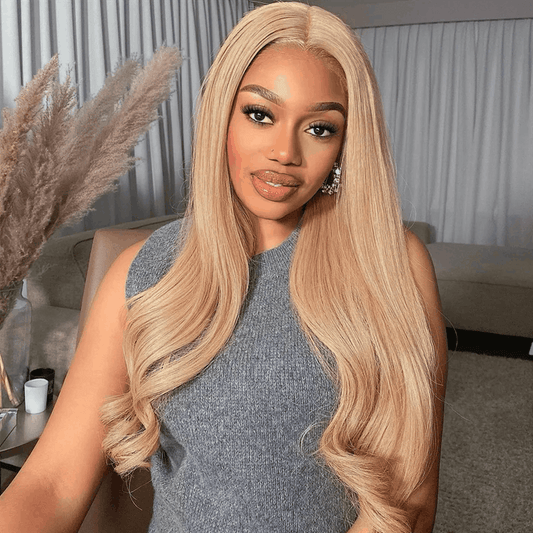 Ash Blonde Color Straight And Body Wave 13×4 Pre Cut Lace Wig Milk Tea Brown Color Glueless Human Hair Wig