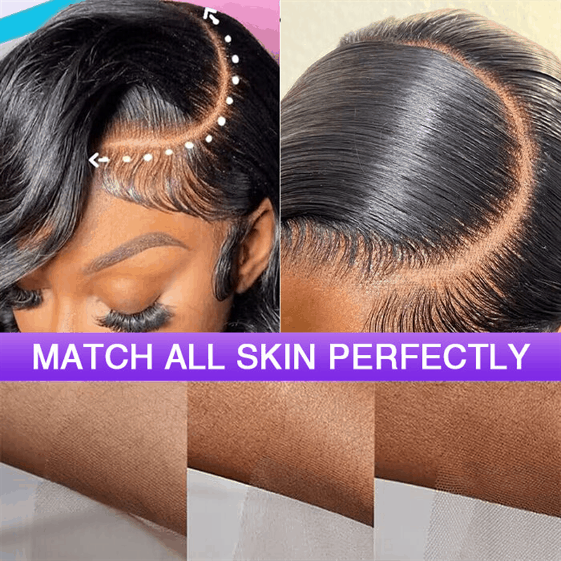 Asymmetric C-Shaped Side Part 5×5 Lace Short Cut Bob Wigs Human Hair Natural Black Color