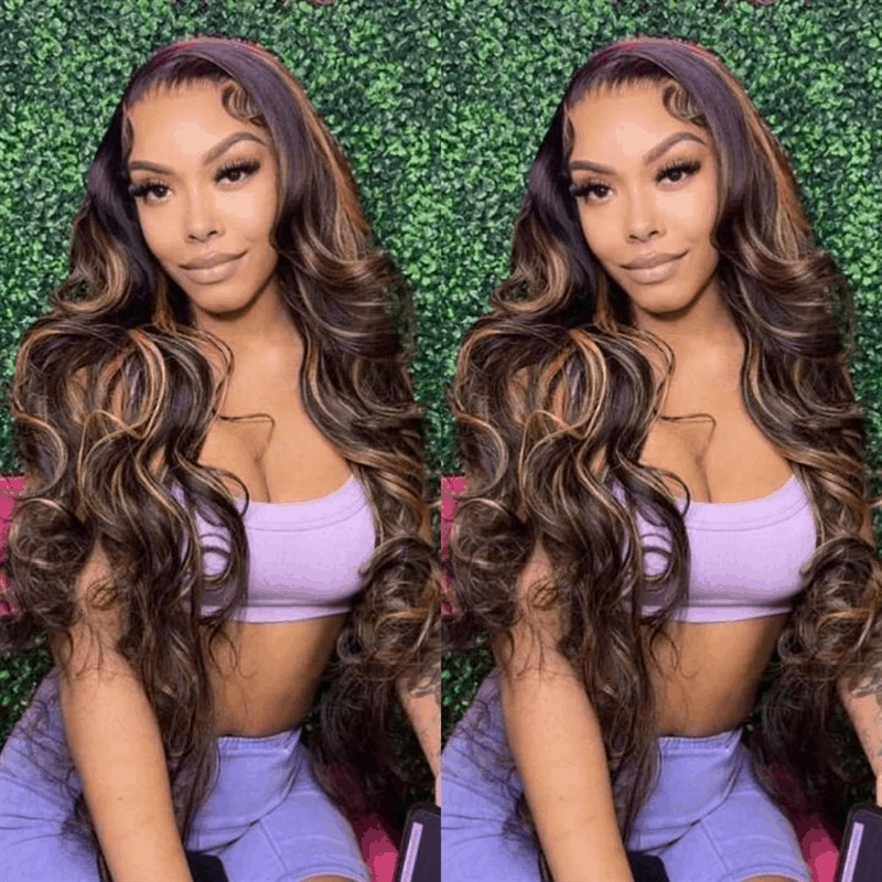 Tax Refund Season Flash Sale Balayage Body Wave Honey Blonde 5×5/13×4 Lace Wig With Ombre Highlights Color Wig