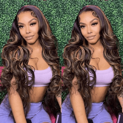 Tax Refund Season Flash Sale Balayage Body Wave Honey Blonde 5×5/13×4 Lace Wig With Ombre Highlights Color Wig