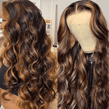 Tax Refund Season Flash Sale Balayage Body Wave Honey Blonde 5×5/13×4 Lace Wig With Ombre Highlights Color Wig