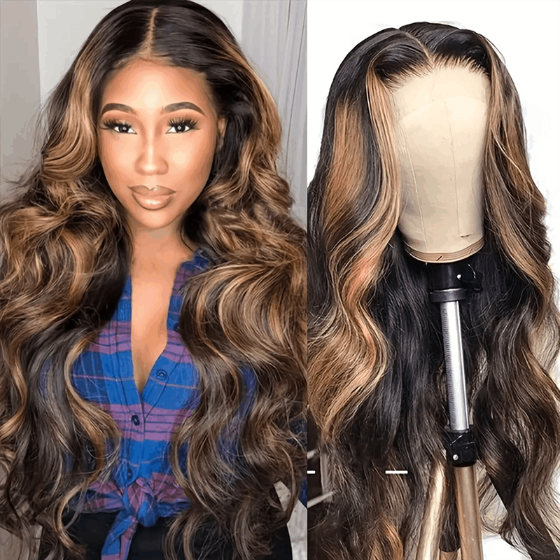 Tax Refund Season Flash Sale Balayage Body Wave Honey Blonde 5×5/13×4 Lace Wig With Ombre Highlights Color Wig