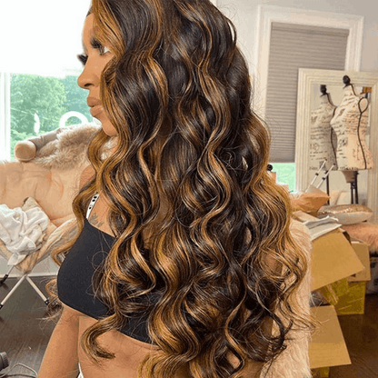 Tax Refund Season Flash Sale Balayage Body Wave Honey Blonde 5×5/13×4 Lace Wig With Ombre Highlights Color Wig