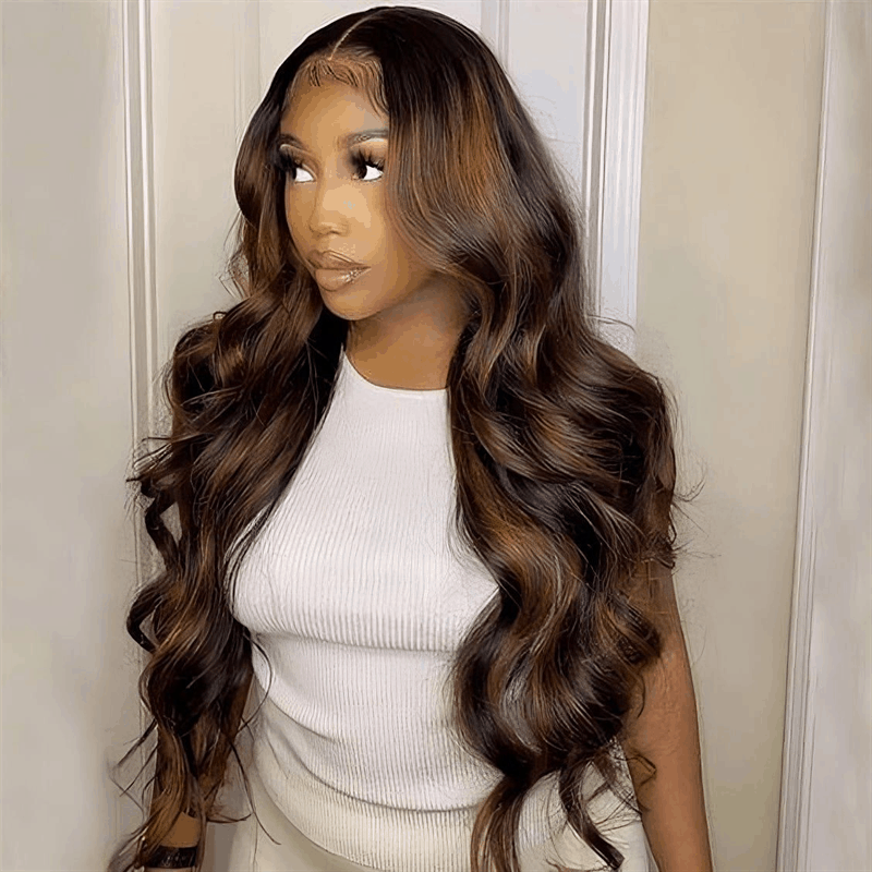 Tax Refund Season Flash Sale Balayage Body Wave Honey Blonde 5×5/13×4 Lace Wig With Ombre Highlights Color Wig