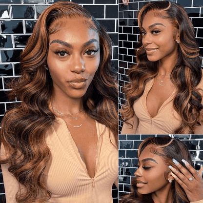 Balayage Body Wave Honey Blonde Human Hair Wigs 13×4 Pre Cut Lace With Ombre Highlights