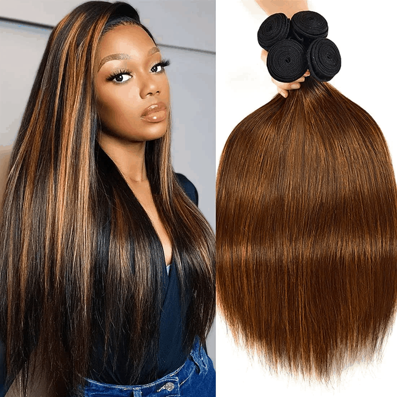 Remy Forte Balayage Highlight 4×4 Lace Closure and 4 Bundles Straight Hair With Highlights Color