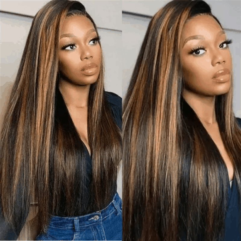 Remy Forte Balayage Highlight 4×4 Lace Closure and 4 Bundles Straight Hair With Highlights Color