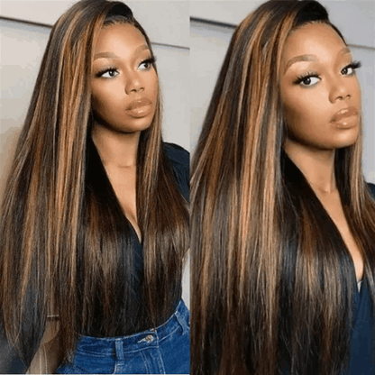 Remy Forte Balayage Highlight 4×4 Lace Closure and 4 Bundles Straight Hair With Highlights Color