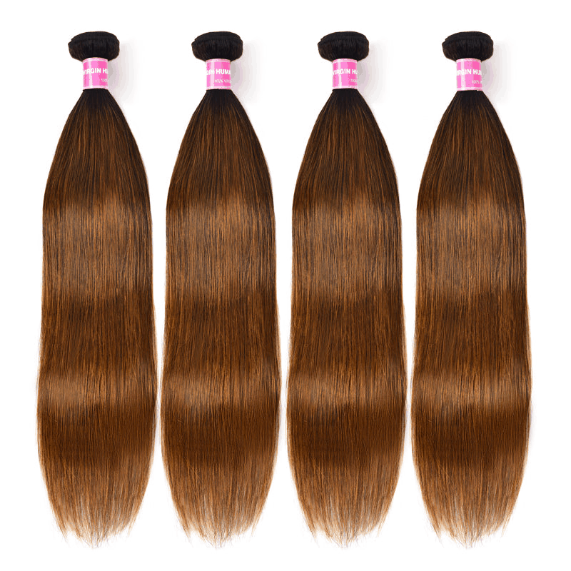 Remy Forte Balayage Highlight 4×4 Lace Closure and 4 Bundles Straight Hair With Highlights Color