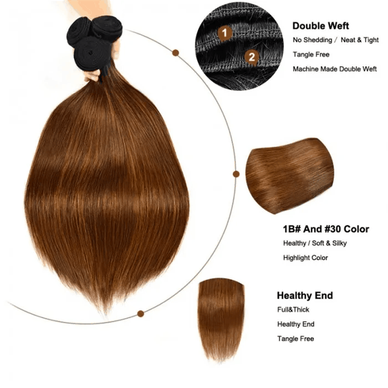 Remy Forte Balayage Highlight 4×4 Lace Closure and 4 Bundles Straight Hair With Highlights Color