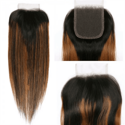 Remy Forte Balayage Highlight 4×4 Lace Closure and 4 Bundles Straight Hair With Highlights Color