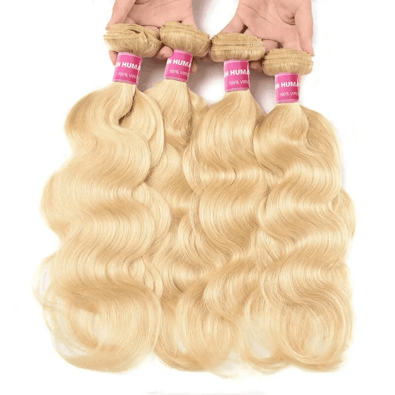 Remy Forte Blonde 613 Body Wave Bundles with Closure 4 Bundles with 4×4 Closure Human Hair