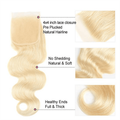 Remy Forte Blonde 613 Body Wave Bundles with Closure 4 Bundles with 4×4 Closure Human Hair