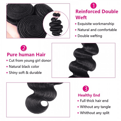 Remy Forte Body Wave 4 Bundles Human Hair Weave Natural Black Color