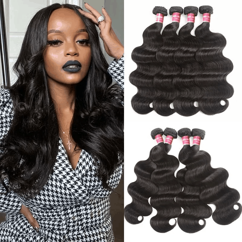 Remy Forte Body Wave 4 Bundles Human Hair Weave Natural Black Color