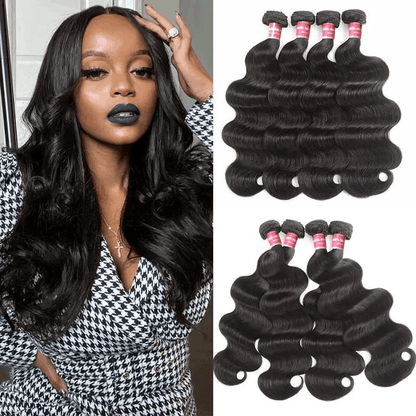 Remy Forte Body Wave 4 Bundles Human Hair Weave Natural Black Color