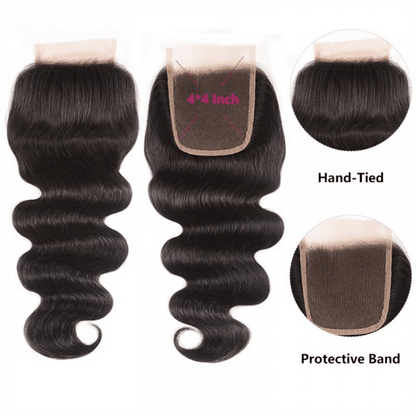 Remy Forte Body Wave Virgin Human Hair 3 Bundles With 1pc 4×4 Lace Closure Natural Color Human Hair