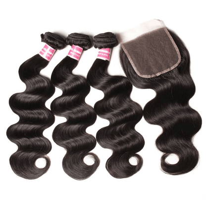 Remy Forte Body Wave Virgin Human Hair 3 Bundles With 1pc 4×4 Lace Closure Natural Color Human Hair