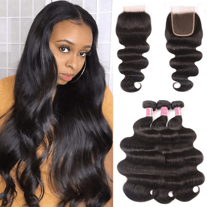 Remy Forte Body Wave Virgin Human Hair 3 Bundles With 1pc 4×4 Lace Closure Natural Color Human Hair