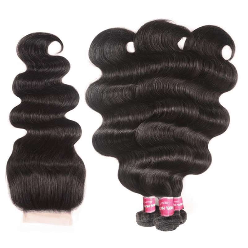 Remy Forte Body Wave Virgin Human Hair 3 Bundles With 1pc 4×4 Lace Closure Natural Color Human Hair