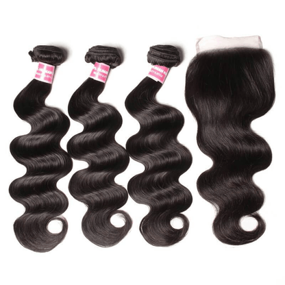 Remy Forte Body Wave Virgin Human Hair 3 Bundles With 1pc 4×4 Lace Closure Natural Color Human Hair