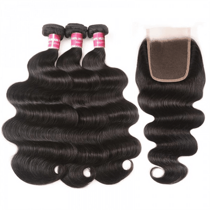 Remy Forte Body Wave Virgin Human Hair 3 Bundles With 1pc 4×4 Lace Closure Natural Color Human Hair