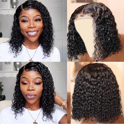 Bouncy Water Wave Glueless Bob Wig 13×4×1 T Part Lace Front Human Hair Wigs Side Part Wig