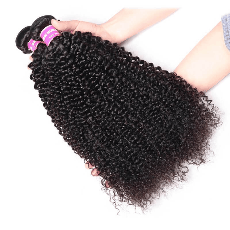 Remy Forte Brazilian Kinky Curly Hair 3 Bundles with 4×4 Lace Closure Natural Color Hair Bundles