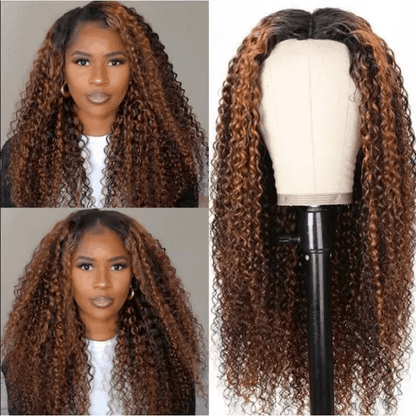 Brown Highlights Funmi Curly 5x5 Lace Closure Wig Affordable Human Hair #FB30 Color