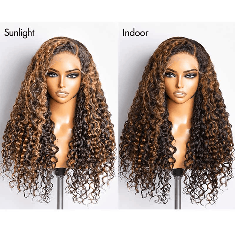 Brown Highlights Funmi Curly 5x5 Lace Closure Wig Affordable Human Hair #FB30 Color