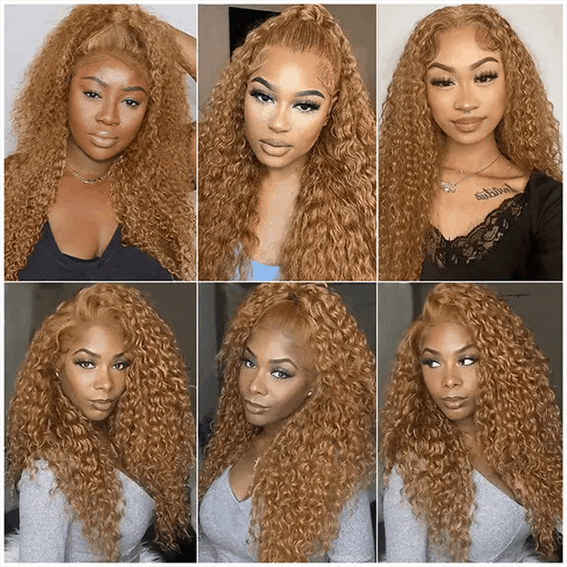#27 Honey Blonde Color Kinky Curly 4×4 And 13×4 HD Transparent Lace Front Wig Human Hair Wig