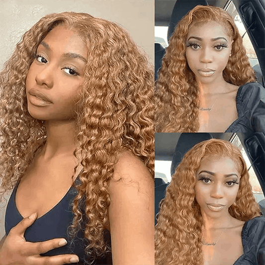 #27 Honey Blonde Color Kinky Curly 4×4 And 13×4 HD Transparent Lace Front Wig Human Hair Wig