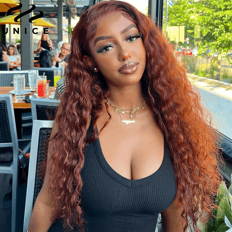 pre cut lace wig human hair copper red color