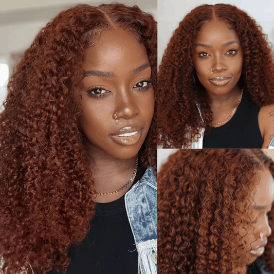 Curly Auburn Reddish Color Wig 13×4 Lace Front Copper #33B Colored Reddish Brown Wig