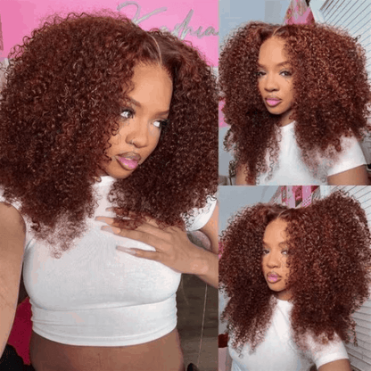 Curly Auburn Reddish Color Wig 13×4 Lace Front Copper #33B Colored Reddish Brown Wig