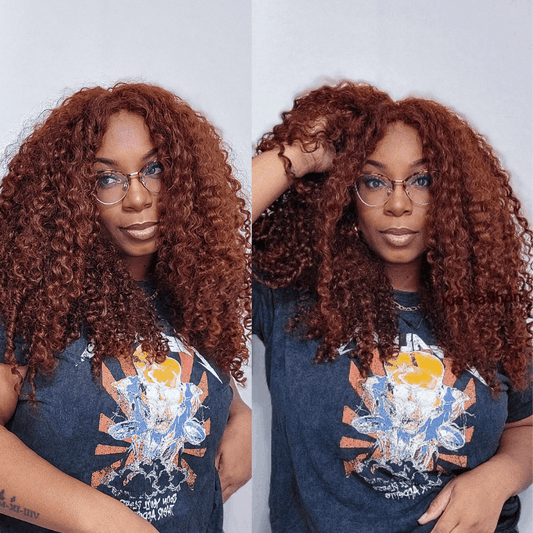 Curly Auburn Reddish Color Wig Copper #33B Colored Reddish Brown 13×4 Lace Front Wig Human Hair