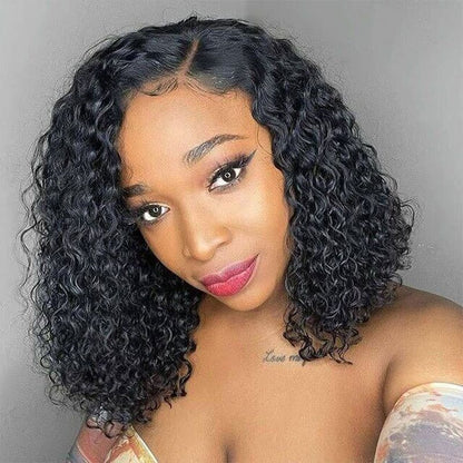 Cute Short Bob Curly 13×4 Lace Front Human Hair Wigs Jerry Curly Wave Pre Plucked Wigs