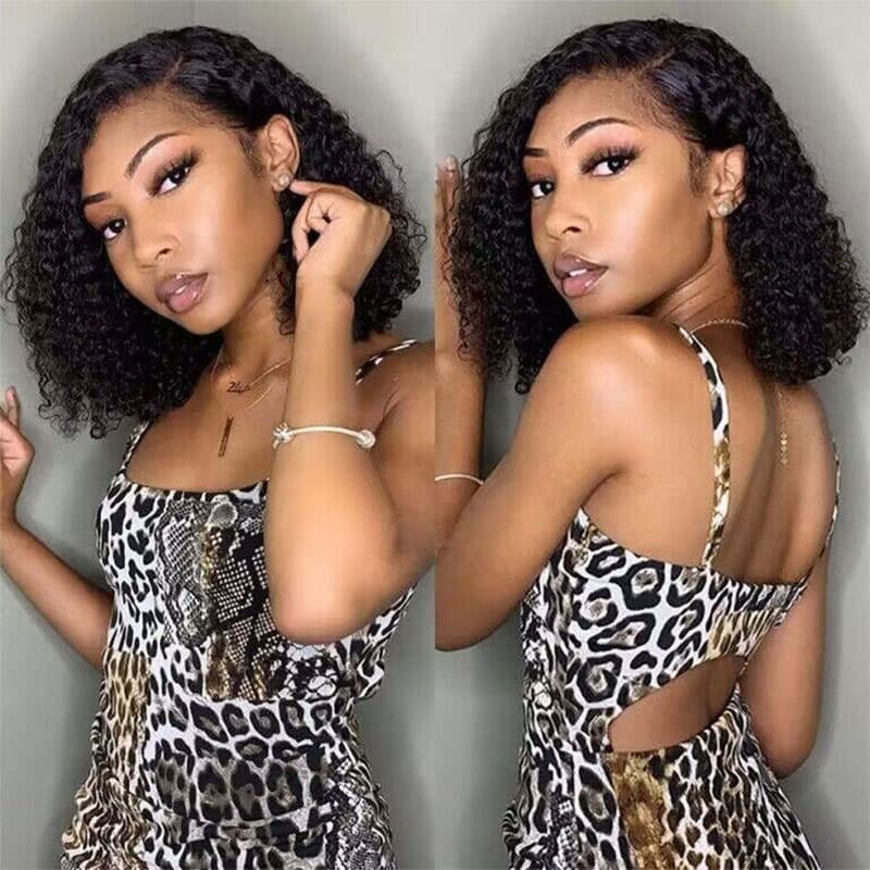 Cute Short Bob Curly 13×4 Lace Front Human Hair Wigs Jerry Curly Wave Pre Plucked Wigs
