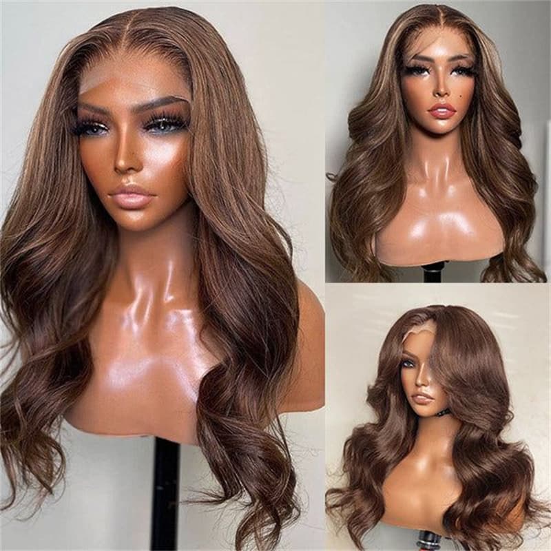 curly body wave glueless dark brown wigs